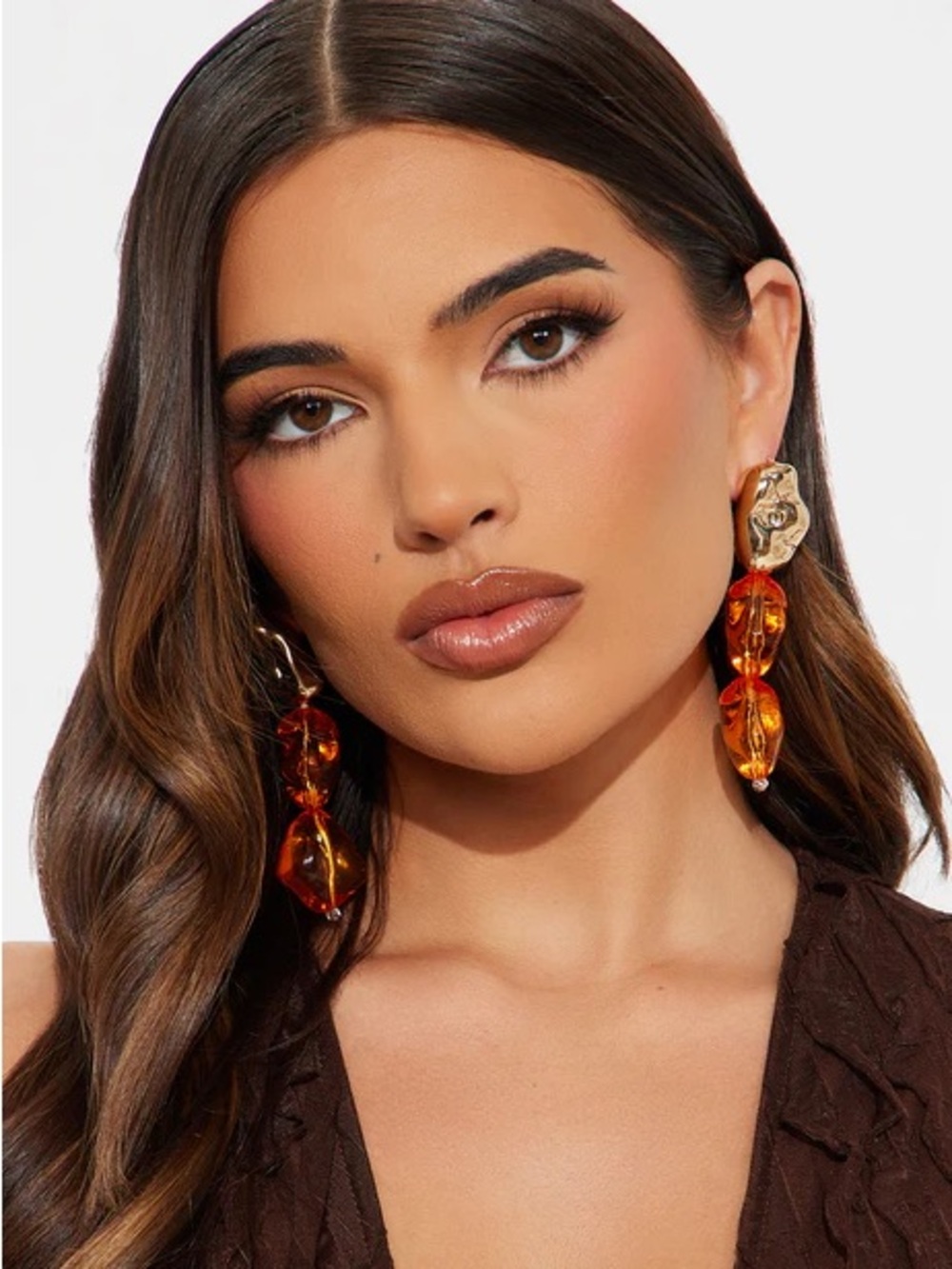 Fashion Nova Spiritual Journey Gold Orange Statement Drop Earrings NWT